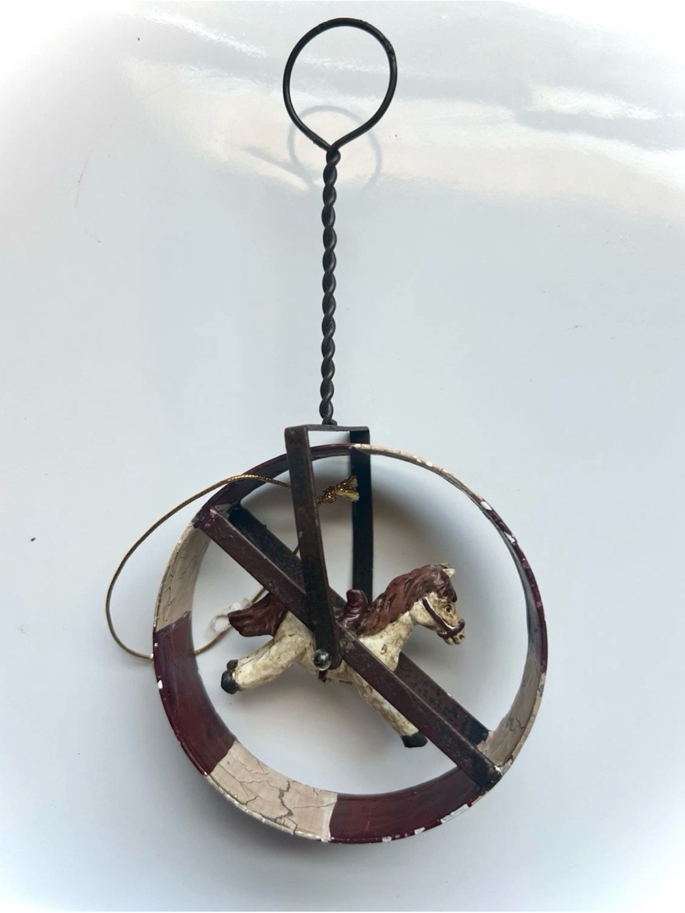 Vintage Primitive Metal Horse Wheel Push Pull Toy Decor Ornament